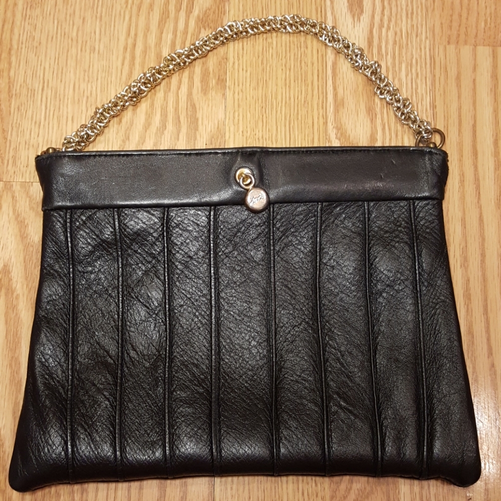 Small black leather purse, vintage handbag